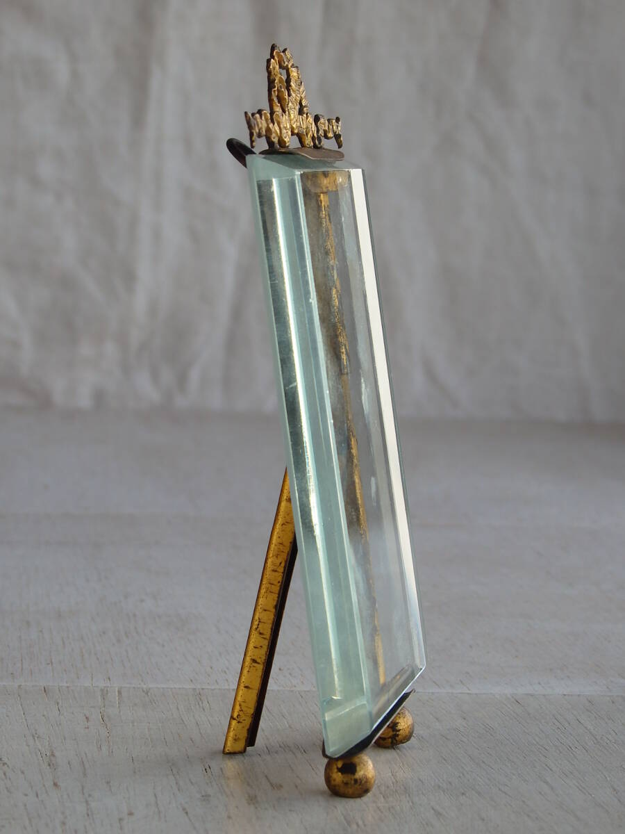 フランスアンティーク フレーム クリスタル ゴールド ガラス ブロンズ 青銅 写真立て 1890年 19世紀 リボン 北欧 フォトフレーム_画像3