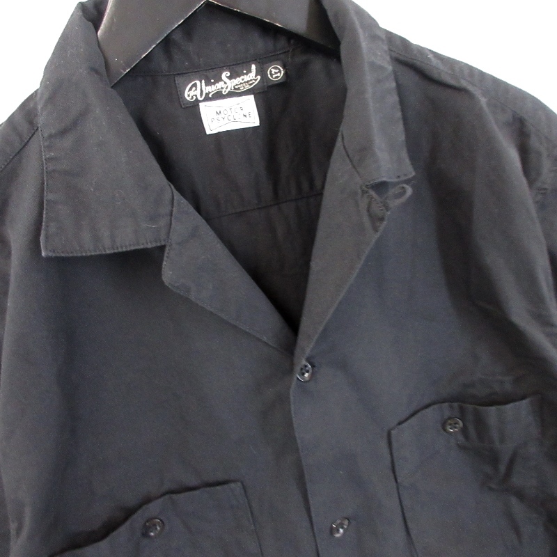 FREEWHEELERS UNION SPECIAL OVERALLS フリーホイーラーズ 半袖オープンカラーシャツ 開襟シャツ ブラック 黒 17 20018444の画像3