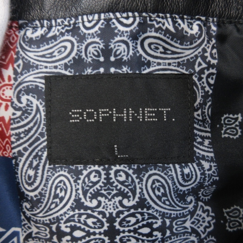 美品 SOPHNET. × SCHOTT ソフネット ショット レザースタジャン SOPH-180021 シープスキン バンダナ ブラック 黒 L 71008963_画像6