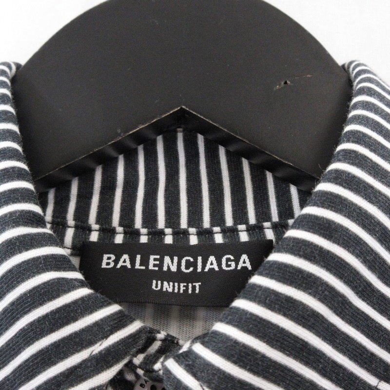 BALENCIAGA バレンシアガ 半袖ボタンダウンシャツ ストライプ コットン 刺繍 ブラック 黒 XXS 70015018_画像4