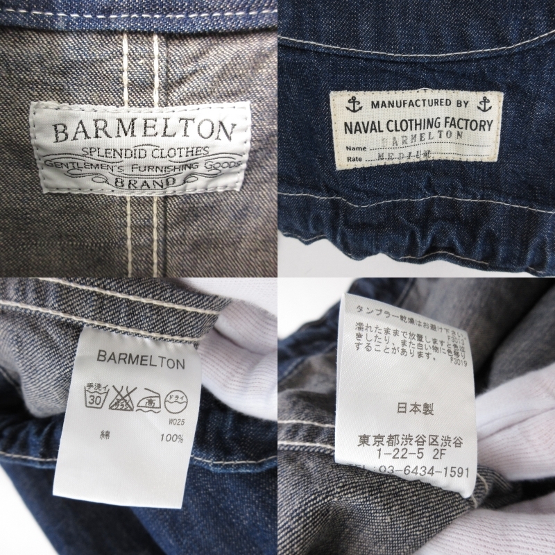 美品 BARMELTON バルメルトン デニムジャケット NAVAL CLOTHING FACTORY 日本製 インディゴ M 71009042_画像4