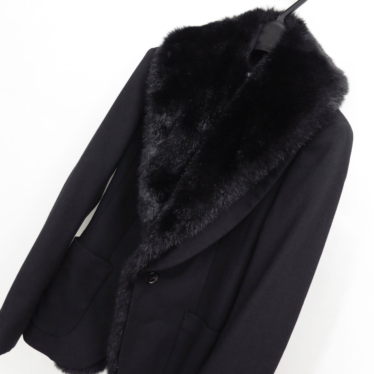 2000 JUNYA WATANABE FUR TRIM WOOL GABARDINE JACKET VINTAGE ジュンヤワタナベ ファー トリム ウール ギャバジン ジャケット ビンテージ_ボタン閉じた状態