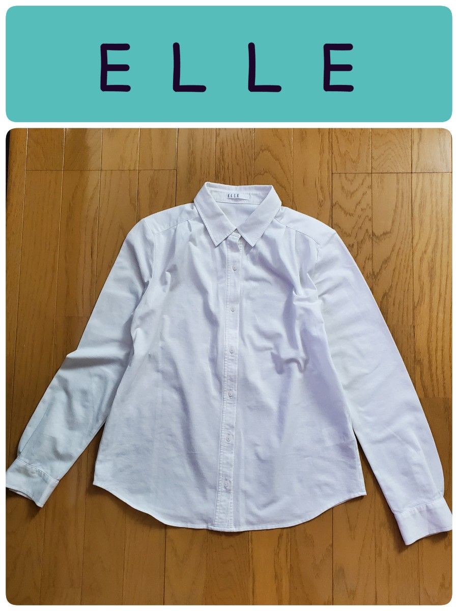ELLE エル ニットYシャツ 白デザインブラウス サイズ38　ホワイト