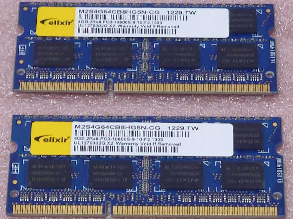 ◇CFD W3N1333Q-4G - PC3-10600S/DDR3-1333 204Pin DDR3 S.O.DIMM 8GB(4GB x2) 動作品_画像2