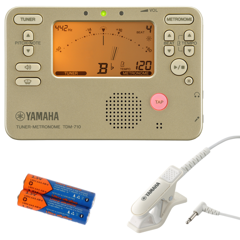 チューナー メトロノーム ヤマハ YAMAHA TDM-710GL ゴールド ＆ TM-40IV 単4乾電池付 吹奏楽 管楽器 チューナー ＆ マイク セット_画像1