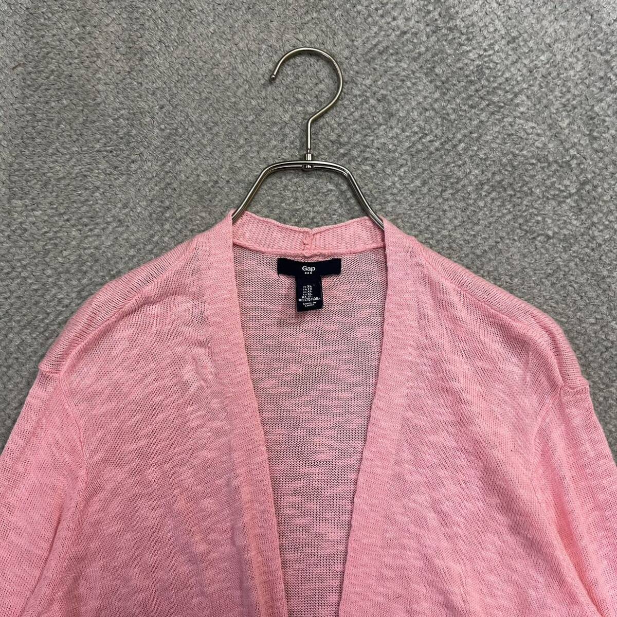 100 jpy start! (13)GAP Gap cotton cardigan size XL rayon Blend low gauge feather woven pink spring knitted lady's 