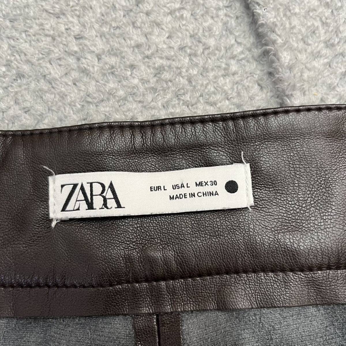 100円スタート♪ （17）ZARA ザラ フェイクレザーワイドパンツ サイズL ブラウン 茶色 無地 レディース ボトムス カジュアル フレアパンツ_画像3