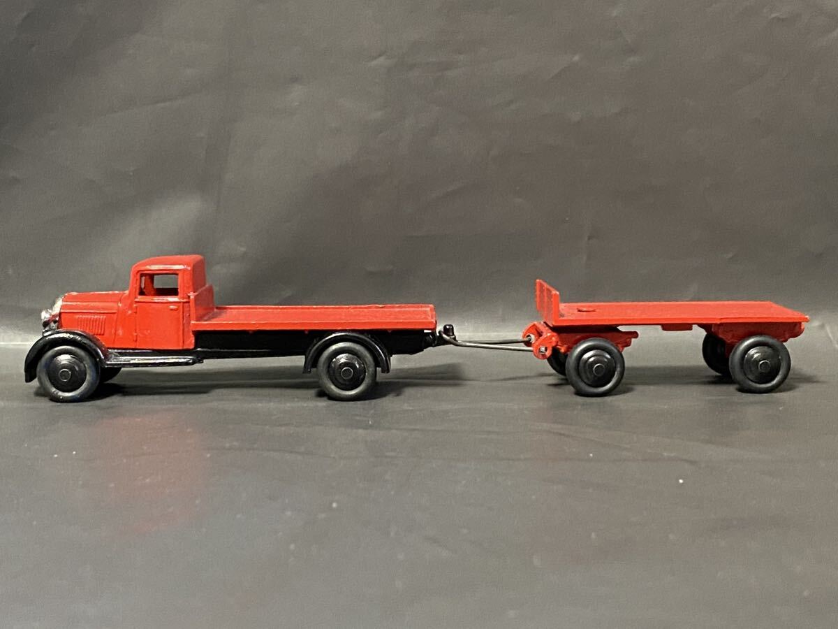 英 Dinky Toys #25c Flat Truck & #25g Flat Trailer (2p. set)　　2台セット　ディンキー　トラック　トレーラー vintage Meccano England_連結時の全長「200mm」
