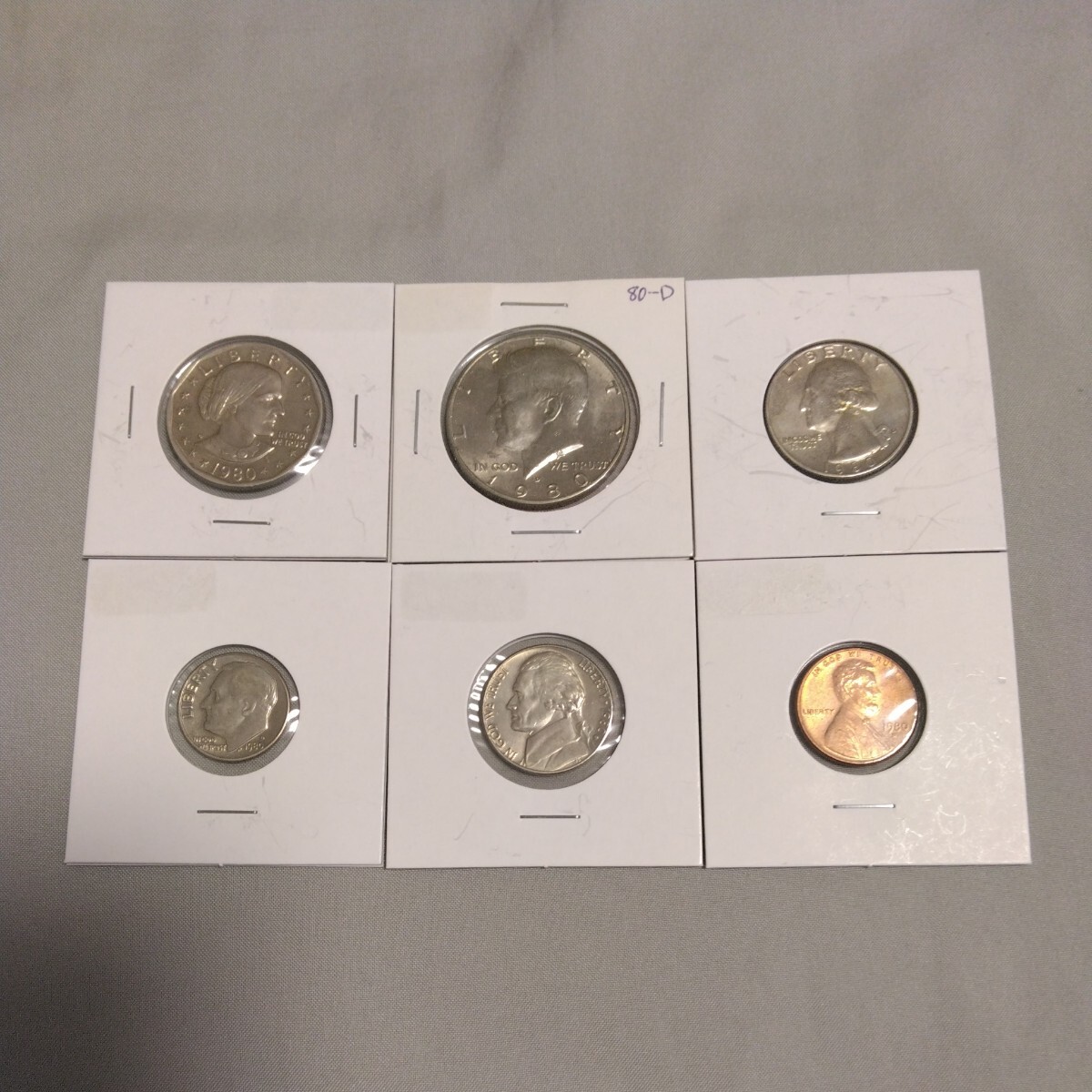 アメリカ合衆国　1980年銘コイン　1ドル 50セントコインなど　6点セット_画像1