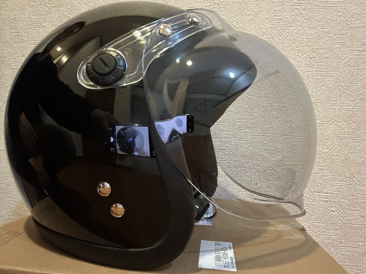 ジェットヘルメット　バイクヘルメット　ジェッペル　試着のみ　黒　フリーサイズ59〜60センチ　小さめ_画像1