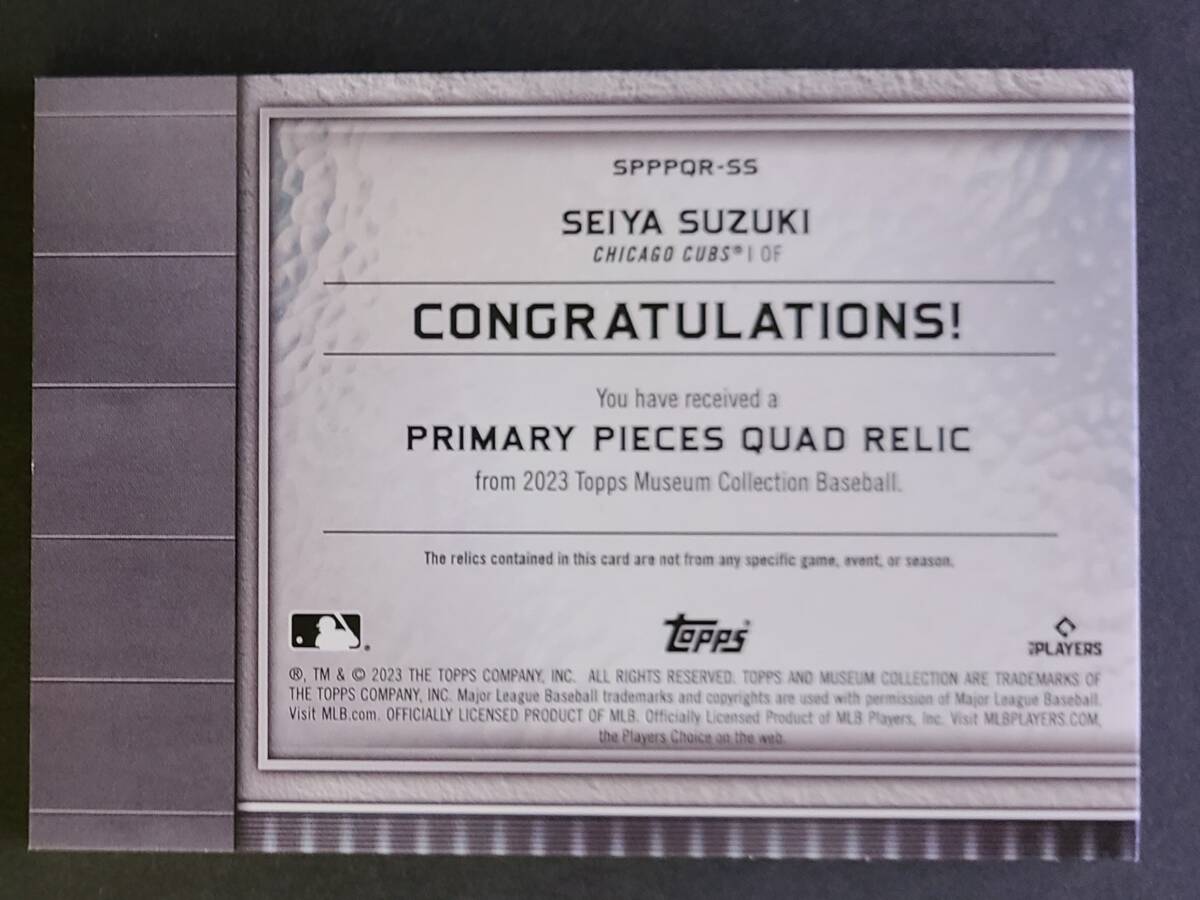 (鈴木誠也) 75枚限定 2023 Topps Museum Collection Seiya Suzuki Quad Jersey Relic Patch ジャージ レリック パッチ カブス_画像2