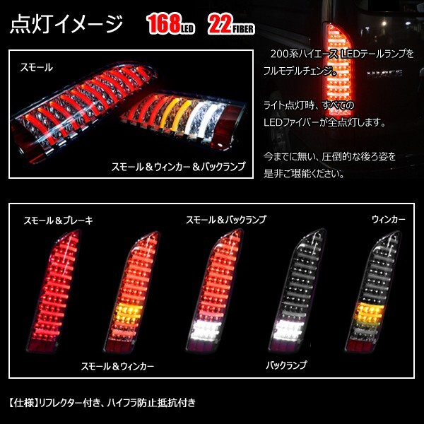 未使用! 少し訳有り お買い得品! 200系ハイエース LEDファイバー テールランプ スモークテール インナーレッド HA061170_画像5