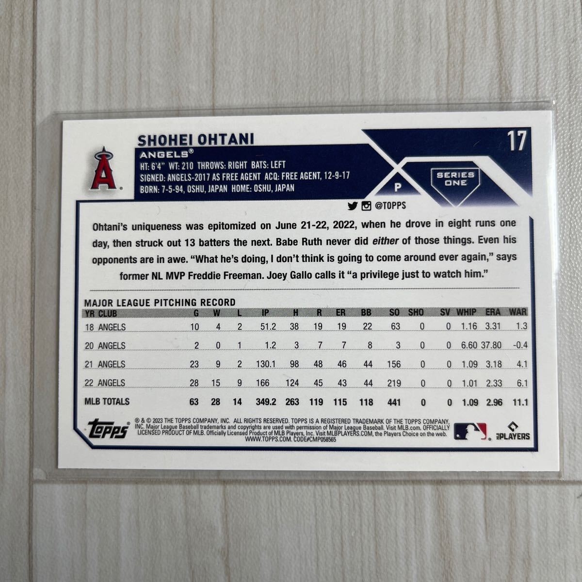 大谷翔平 topps #17. 1059 MLB ドジャース エンジェルス_画像5