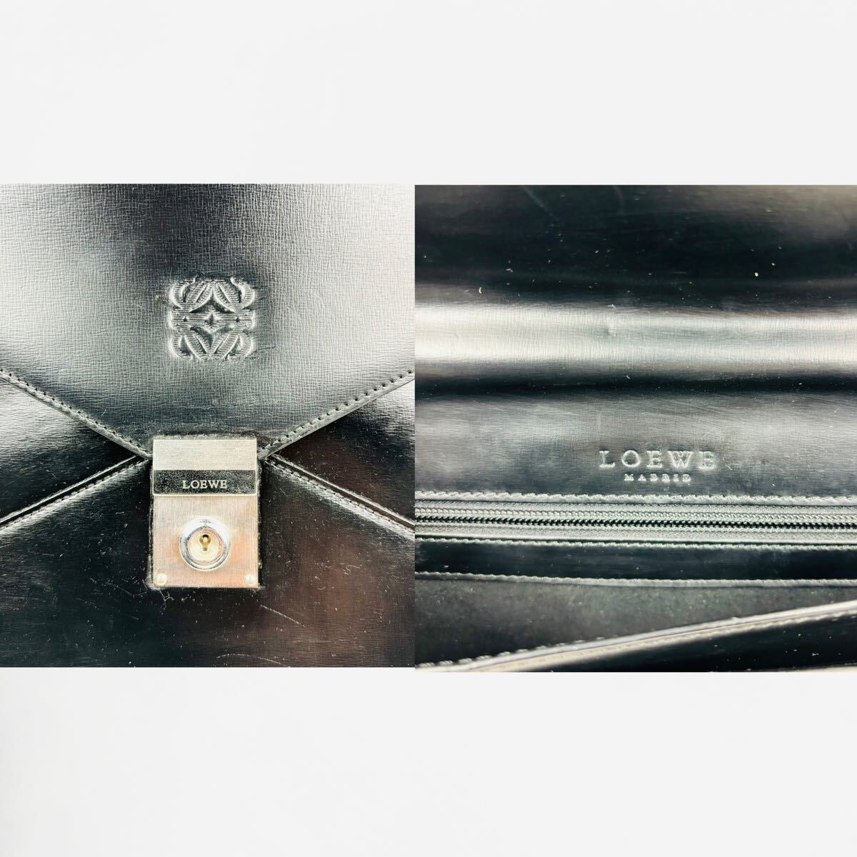  A4 大容量 LOEWE ロエベ ビジネスバッグ ブリーフケース 書類鞄 レザー 本革 ブラック 黒 シルバー金具 ロゴ PC収納 メンズ_画像10