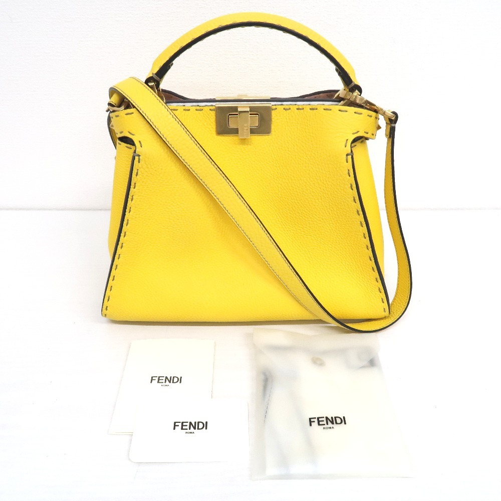 IT319516 フェンディ ハンドバッグ 2way ピーカブー エッセンシャリー 8BN302 レザー イエロー レディース FENDI 美品_画像10