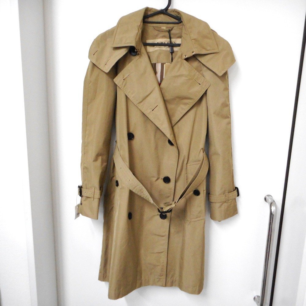 ID336103 バーバリー コート トレンチコート フード ノバチェック ベージュ系 #US4 レディース BURBERRY 中古 超美品_画像1