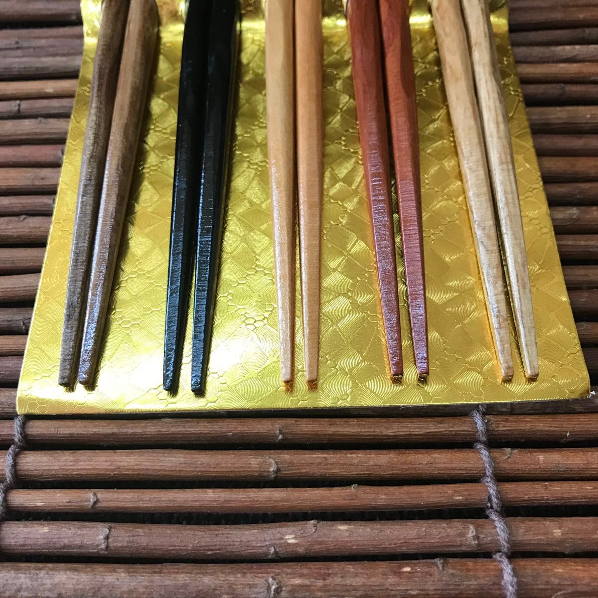 木製　5膳箸セット　亀甲彫　カトラリーセット 箸セット