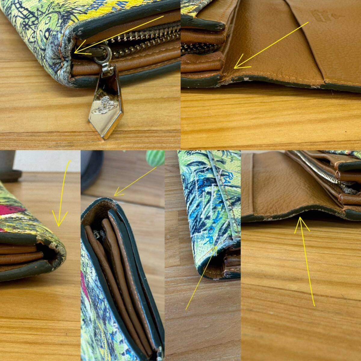 Vivienne Westwood ヴィヴィアンウエストウッド 二つ折り長財布 ハート刺繍 オーブチャーム ウォレットポーチ クラッチ バッグ カード入れ_よく見ると角に使用感があります