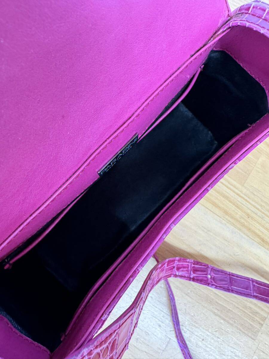 PARAPINI パラピニ イタリア製ワニ革ミニショルダーバッグ クロコダイルレザースクエア斜め掛けカバン きれい色ポシェット ピンク色系_画像7