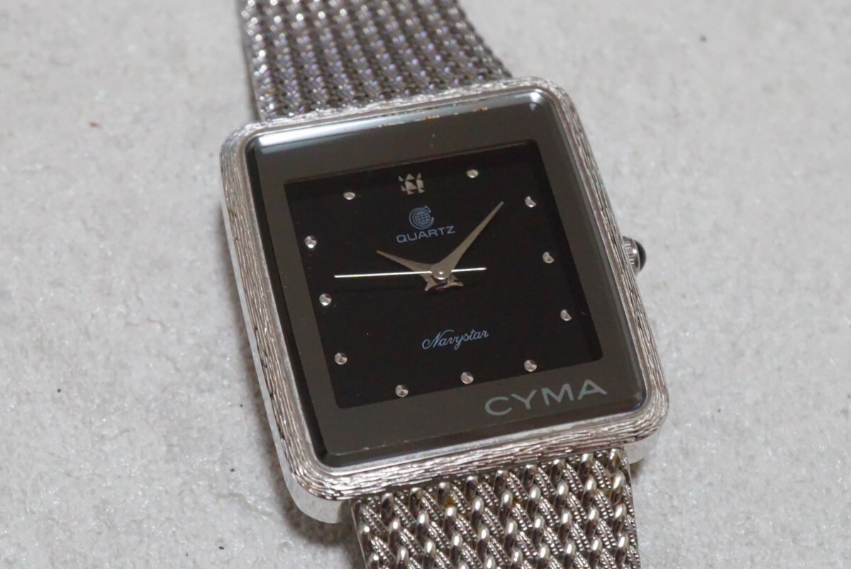 F461 CYMA/シーマ スクエア メンズ 腕時計 クォーツ スイス SWISS ブランド アクセサリー シルバーカラー 不動品_画像3