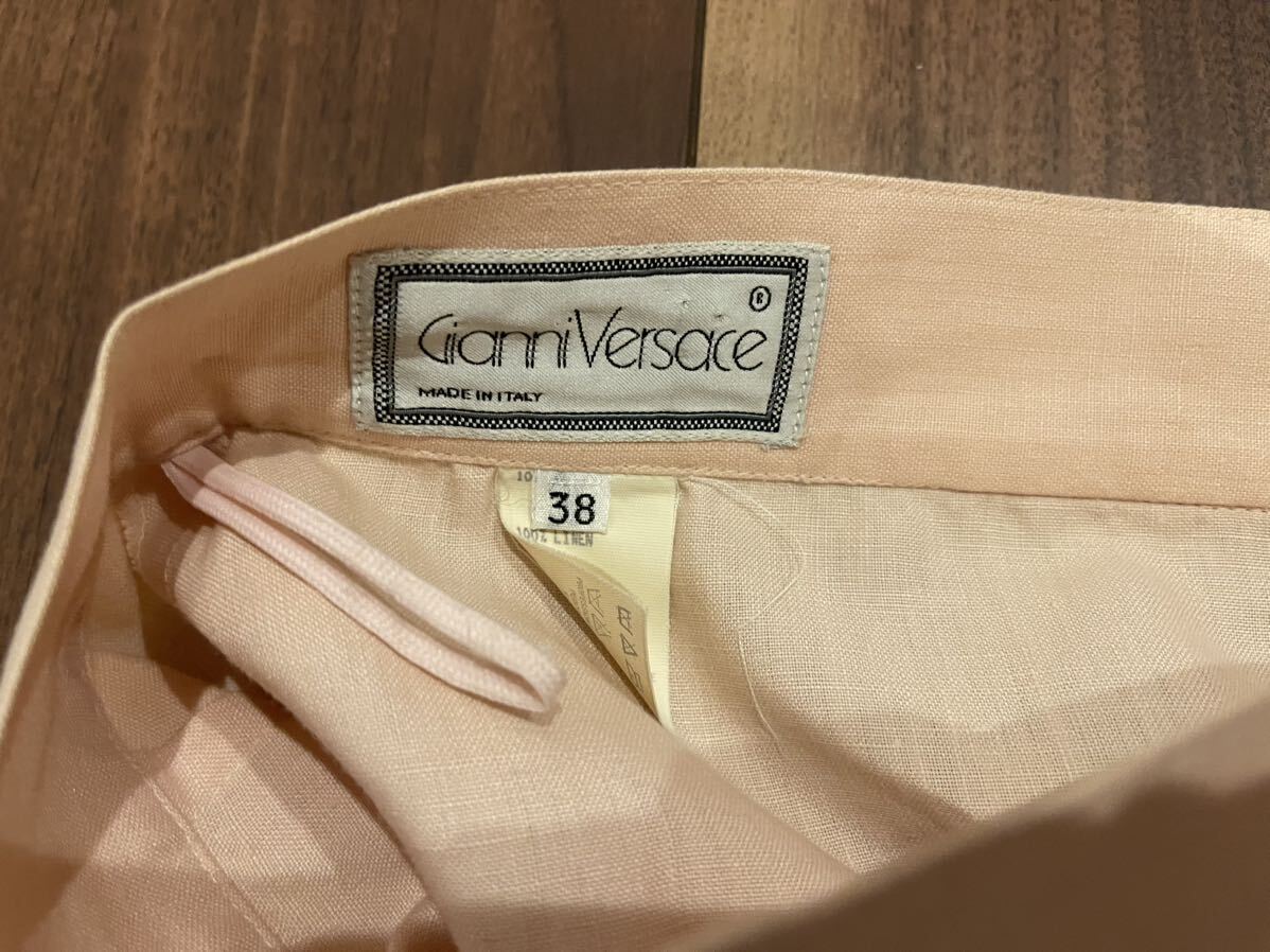 1円スタート Gianni Versace ジャンニヴェルサーチ セットアップ サイズ38 リネン スーツ ピンク スカート イタリア製 ヴェルサーチ_画像6