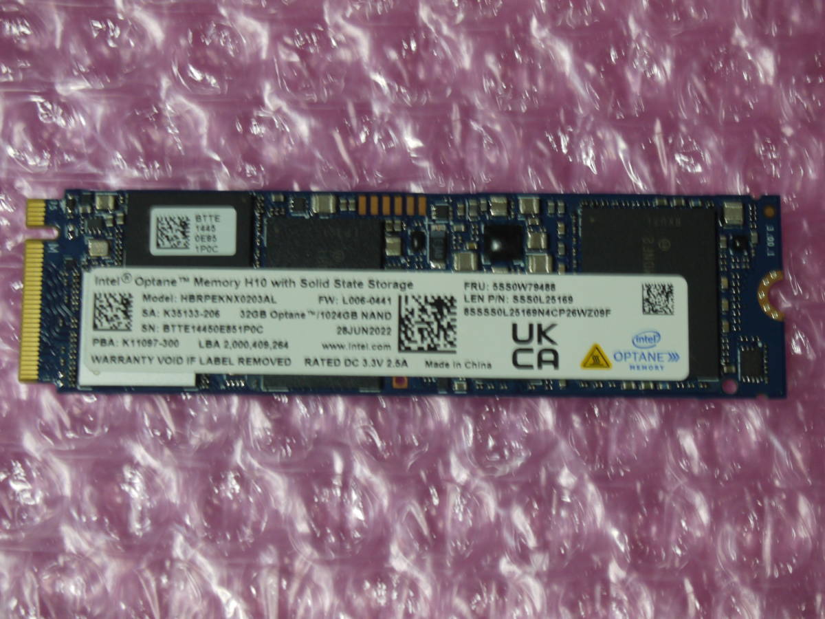 ☆未使用☆ インテル Optane Memory H10 32GB Optane / 1024GB HBRPEKNX0203AL NVMe SSD_画像1