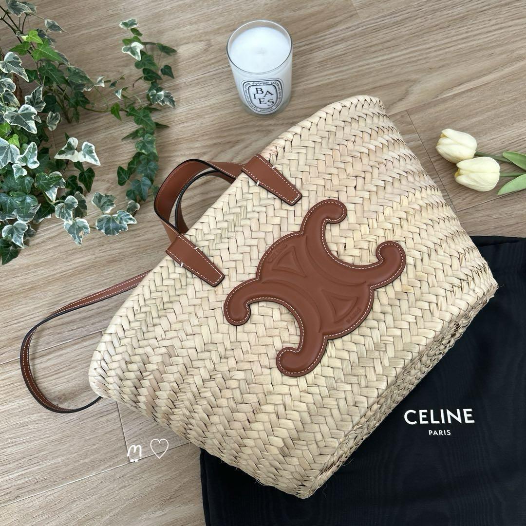 送料無料　CELINE 　セリーヌ　ティーントリオンフパニエ　カゴバッグ　バスケット　タン