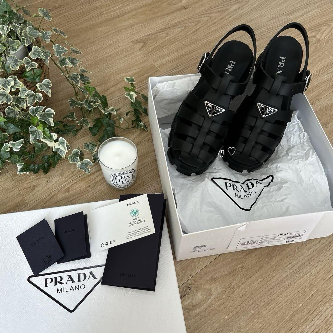 PRADA ブラックラバーサンダルプラダ 送料無料 PRADA プラダ フォームラバーサンダル 39 26cm