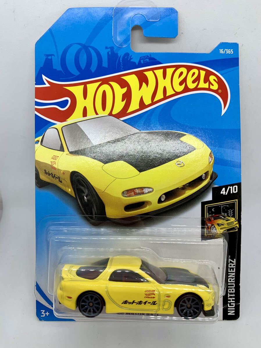 370//ホットウィール Hot Wheels '95 MAZDA RX-7 イエロー カタカナ文字 マツダ カードしわあり_画像2