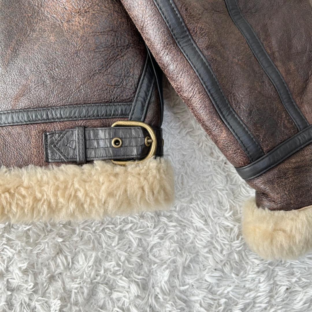 美品L◎shearling リアルムートン B-3 ボア フライトジャケット シープスキン USA 羊革ラムレザー ミリタリージャケット 革ジャン ブラウン_画像10