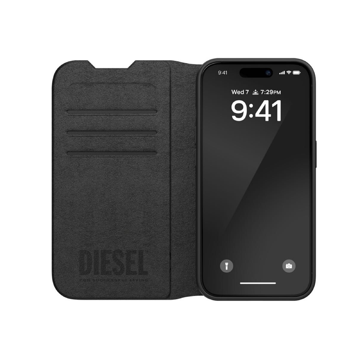 新品 DIESEL 手帳型 ケース iPhone15 BK/WH (ディーゼル) おしゃれ メンズ ケース