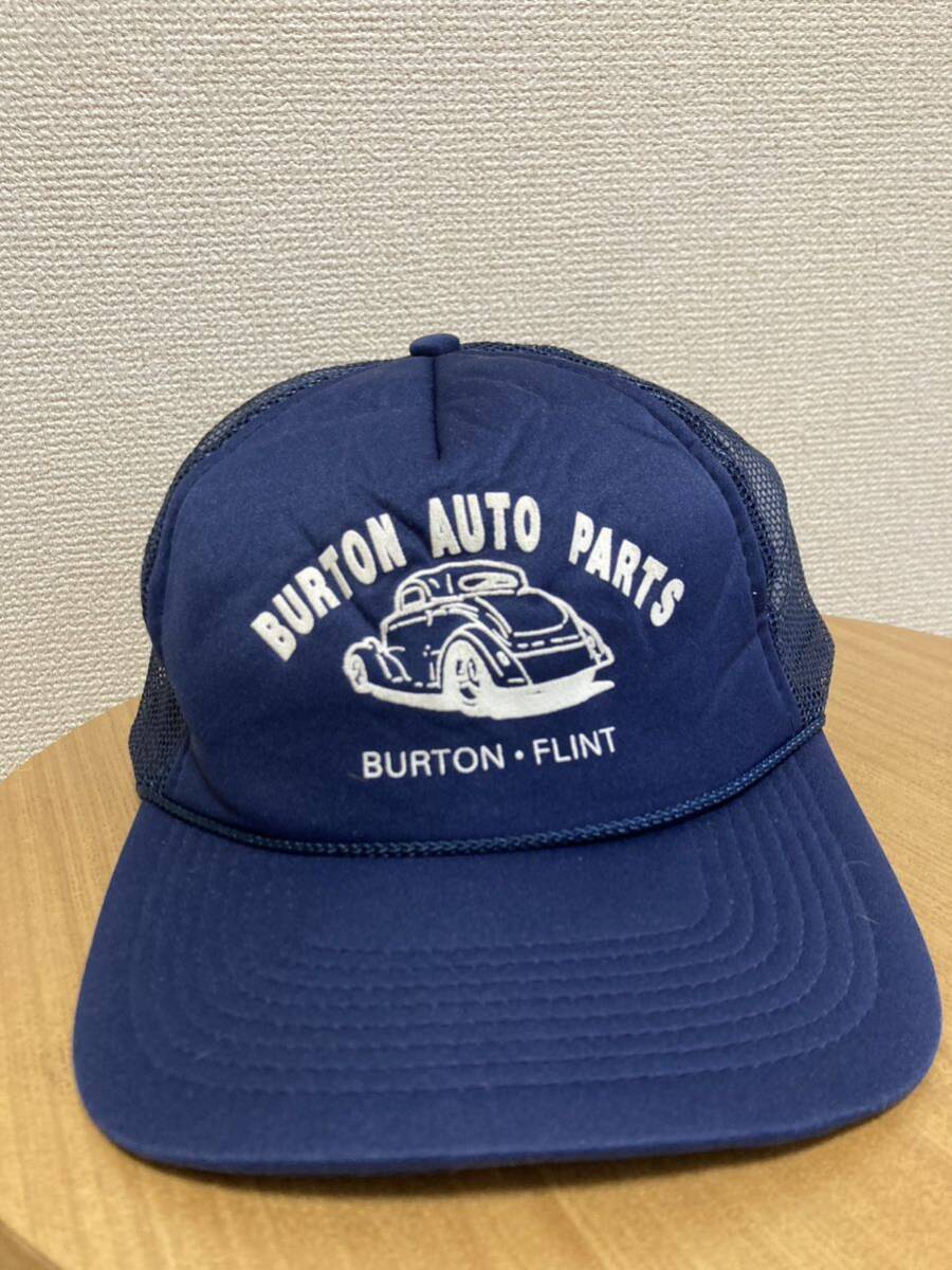 80's90's USAヴィンテージ BURTON AUTO PARTS トラッカーキャップ プリントメッシュキャップ 帽子 SAN SUN ワンサイズ ネイビー 紺_画像1