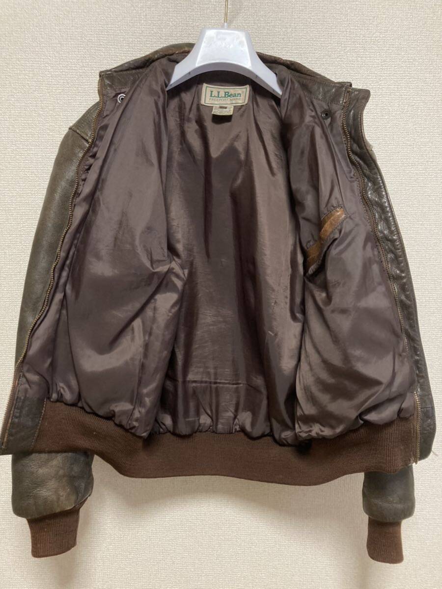 70's 80's ヴィンテージ L.L.BEAN A-2 TYPE LEATHER JACKET エルエルビーン フライトジャケット レザーフライトジャケット 36 USA製_画像5