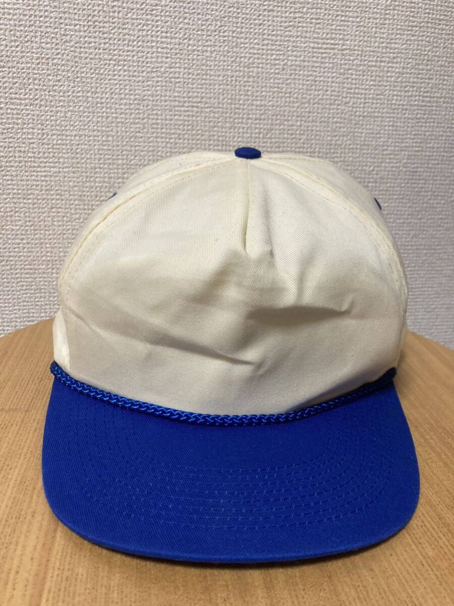 80's 90's ヴィンテージ 2トーン キャップ 帽子 LAC CAP 6パネル キャップ 青×生成り 無地_画像1