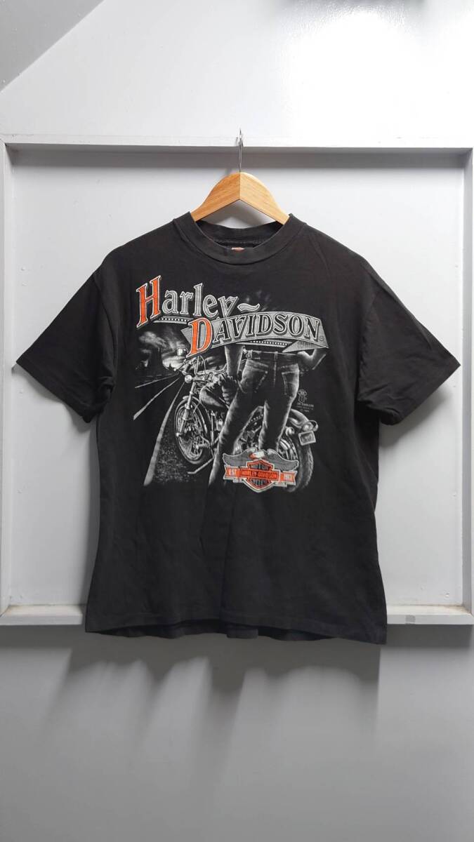 1989’s HARLEY DAVIDSON オーストラリア製 シングルステッチ “3D EMBLEM” プリント Tシャツ ブラック S 半袖 ハーレーダビッドソンの画像1