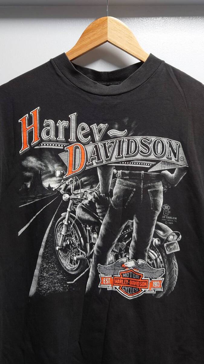 1989’s HARLEY DAVIDSON オーストラリア製 シングルステッチ “3D EMBLEM” プリント Tシャツ ブラック S 半袖 ハーレーダビッドソンの画像4