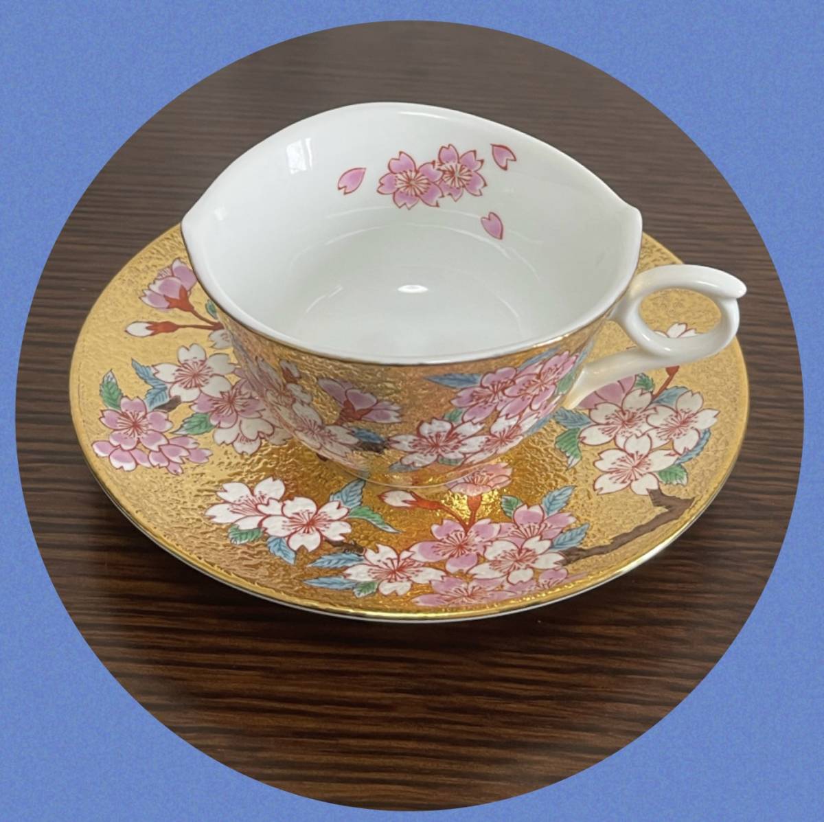 K58 江口天童作 金彩桜絵 珈琲碗 金龍窯 新品