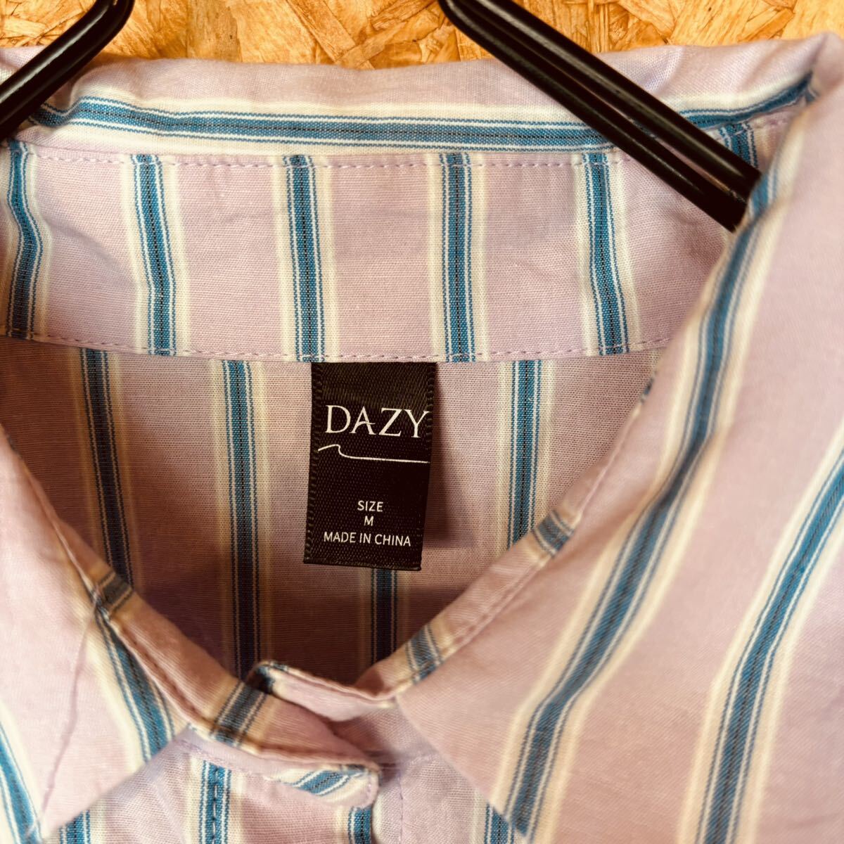 美品　DAZY 長袖シャツ ストライプ ビックシルエット　ユニセックス　ピンク　Yシャツ　2994_画像6