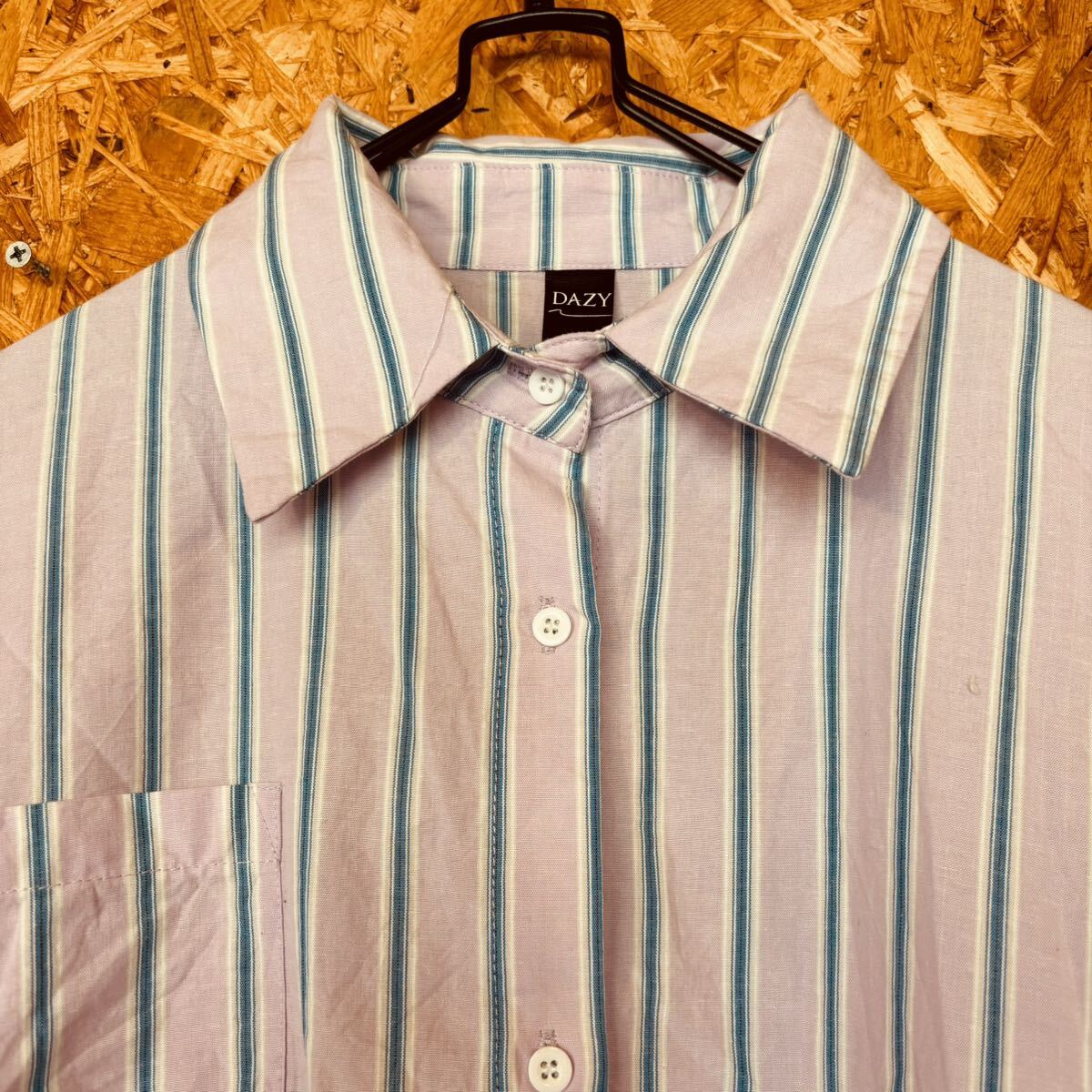 美品　DAZY 長袖シャツ ストライプ ビックシルエット　ユニセックス　ピンク　Yシャツ　2994_画像4
