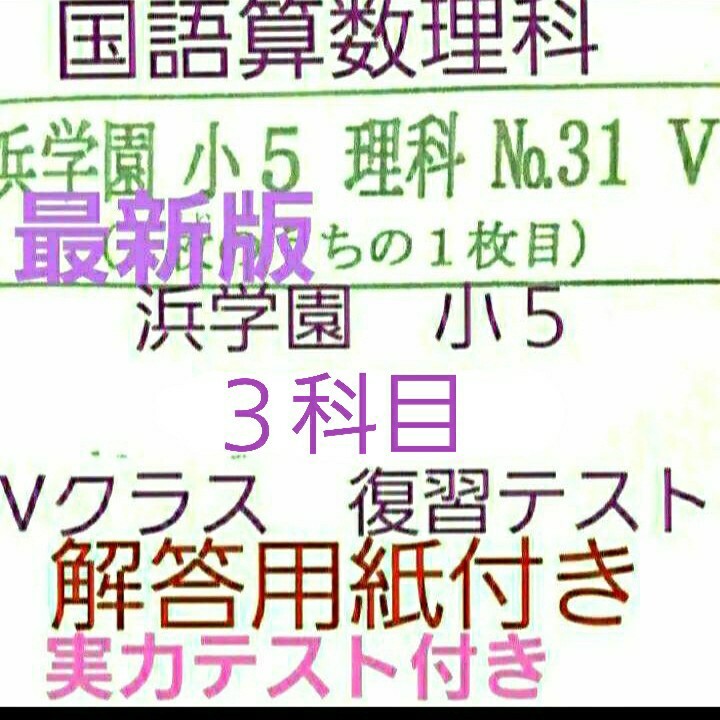 浜学園　小５　解答用紙付き　2023年度　Vクラス　復習テスト　国語算数理科　一年分　未記入