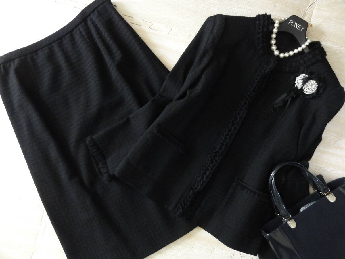 美品・Leilian・レリアン・黒ツィードスカートスーツ・大きいサイズ13+_画像1