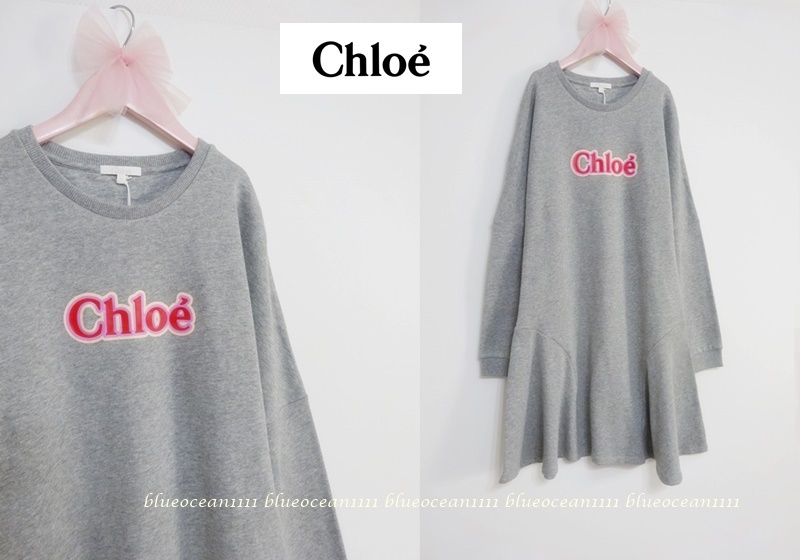 大人もOK！2,5万円 国内未発売【CHLOE クロエジュニア】裏毛スウェット切替ワンピース チュニック トレーナー14A 160-150cmTシャツスカート_画像1