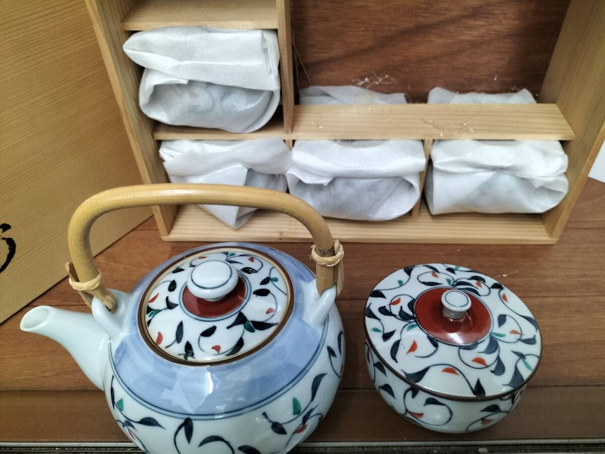 コレクション 昭和 レトロ アンティーク 急須 お茶 湯呑 桐箱入り 5客 セット 陶器 未使用の画像3