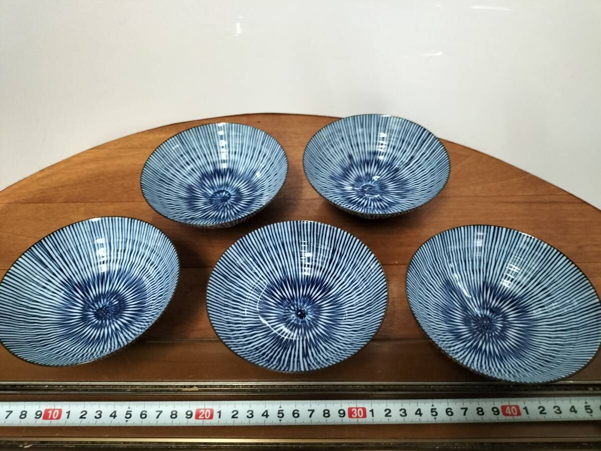 コレクション 昭和 レトロ アンティーク 料理皿 小皿 ブルー系 陶器 5枚 まとめての画像2