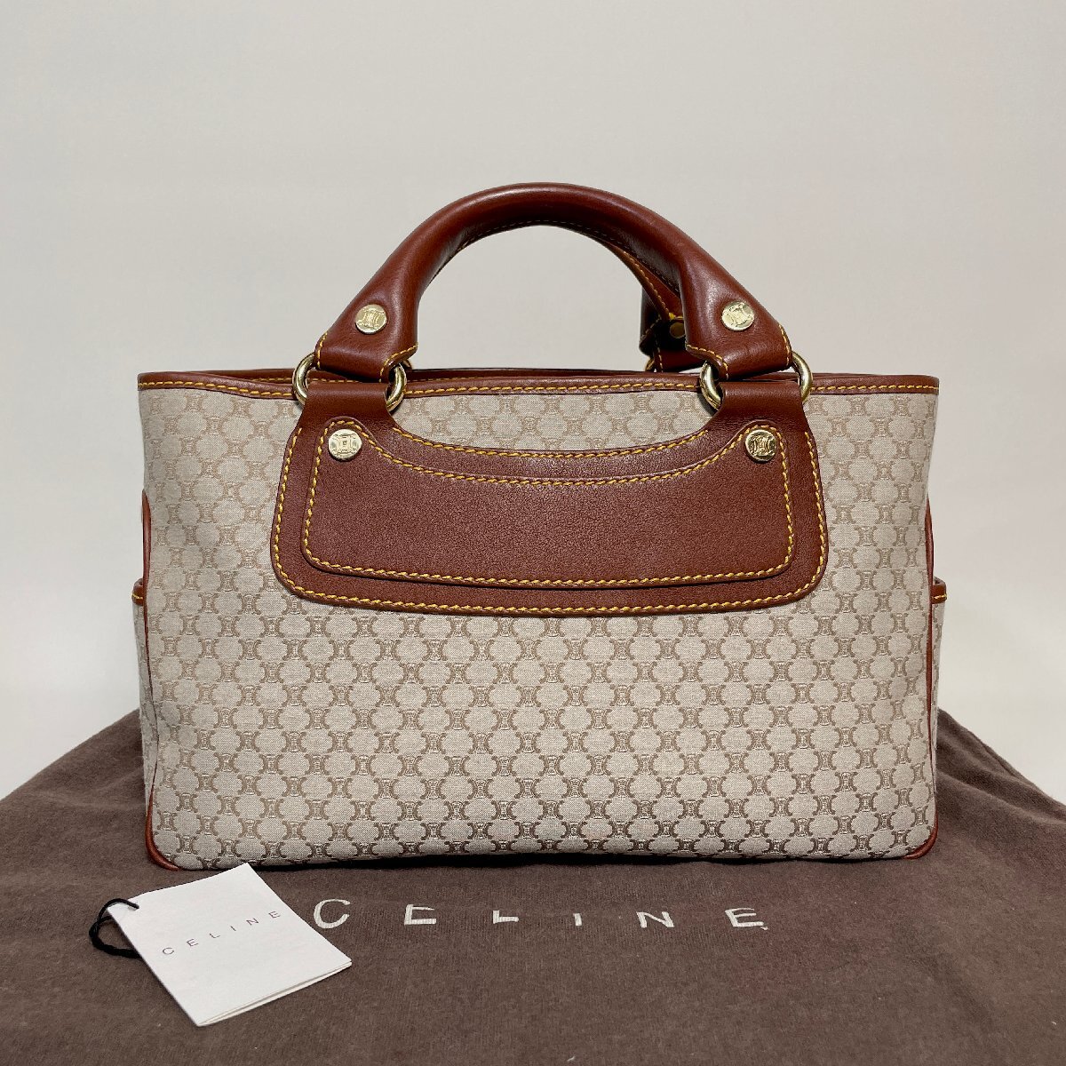 2402-124-1｜極美品｜CELINE セリーヌ ブギーバッグ ハンドバッグ キャンバス レザー ブラウン マカダム トリオンフ金具 付属品あり