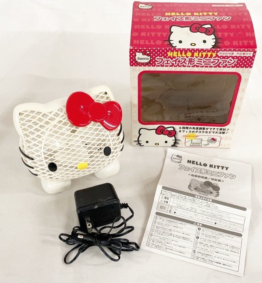 SANRIO サンリオ HELLO KITTY フェイス型ミニファン ACアダプター 取説 箱付 4段階角度調節 動作確認済 ハローキティ 扇風機 ML-101　_画像1