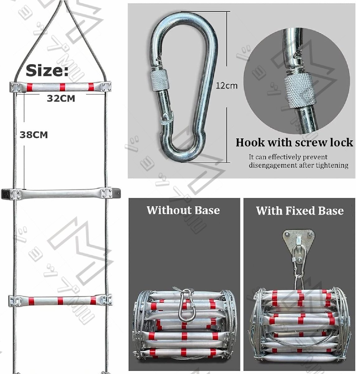 12M 火災避難はしご 窓はしご火災避難 2-6 階建ての家 屋外緊急火災避難はしごロープ アルミ避難緊急登山ポータブル_画像5