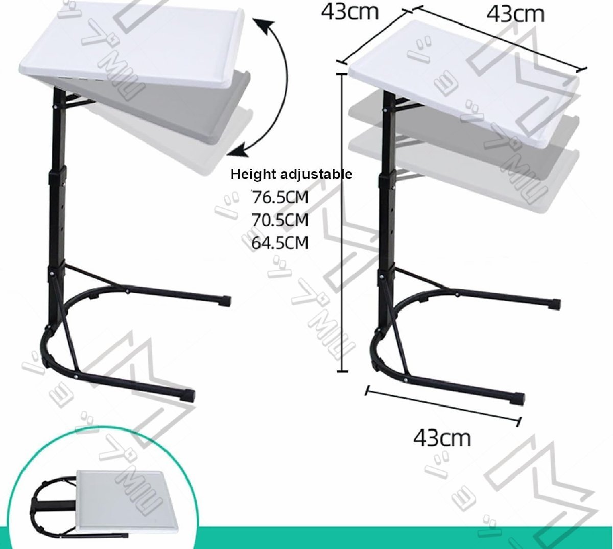 C型サイドテーブル 折りたたみ式コンピュータデスク 高さ調節可能な学習テーブル 調節可能なデスク角度0-90° ホームオフィス寝室用_画像5