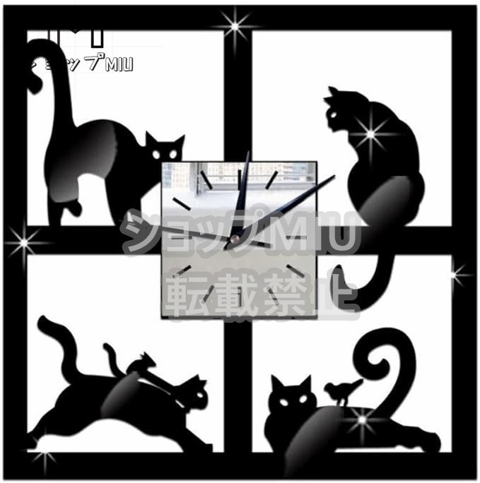 掛け時計 猫 黒猫 時計 壁掛け 高級 ブラック おしゃれ 静音 かけ時計ネコデザイン インテリア アンティーク かけ時計_画像1