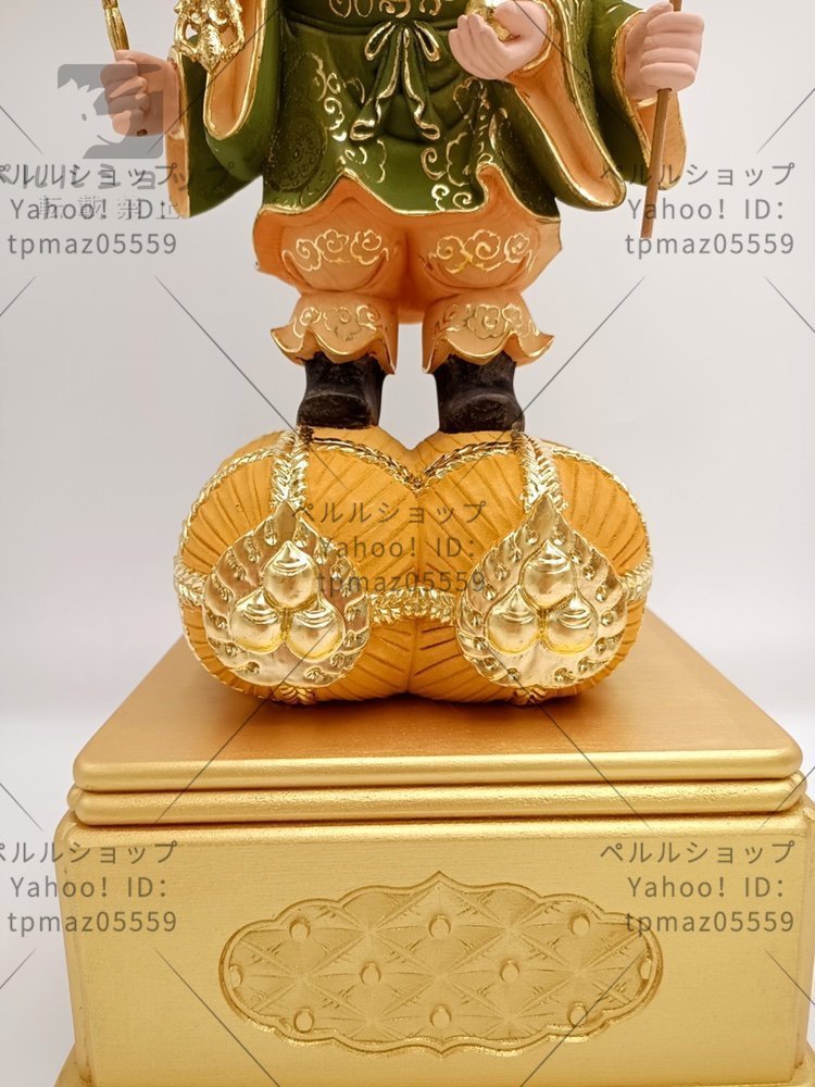 極上品 総檜材 木彫仏像 仏教美術 精密細工 仏師で仕上げ品　切金 彩色 三面大黒天立像 高さ40cm_画像7